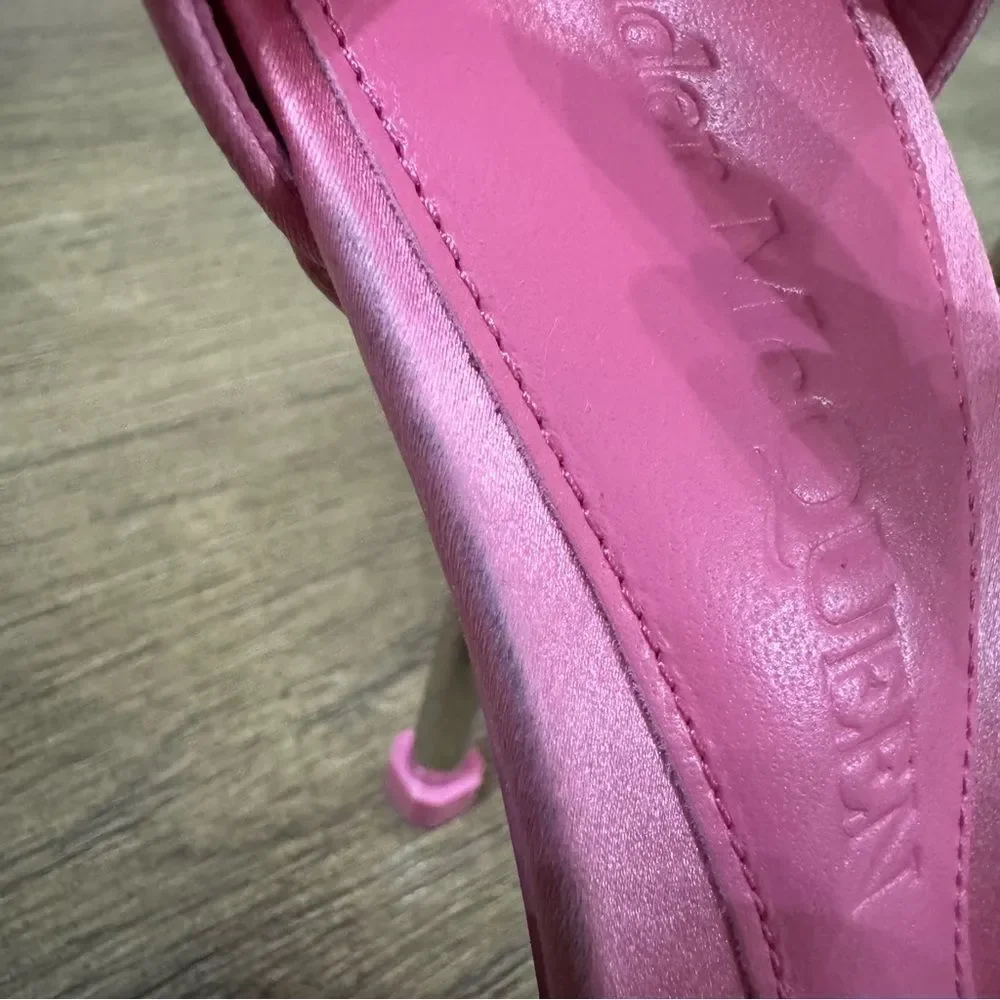Alexander McQueen Stiletto Sandal Heels Pink Calf Leather Satin US 6.5‎ / 36.5